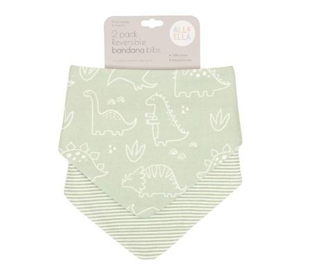 All4Ella Bandana Bib 2pk - Sage Dino