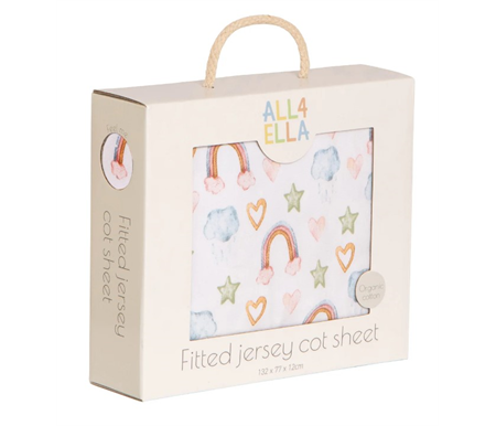 All4Ella Jersey Cot Sheets - Rainbow Dreams