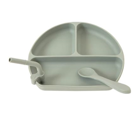 All4Ella Silicone Plate with Straw & Spoon - Sage