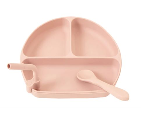 All4Ella Silicone Plate with Straw & Spoon - Sand