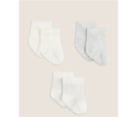 BOODY- Baby Socks - 3PK Heather Grey, Nat, White -0-6