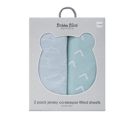 Bubba Blue Nordic 2 pack Jersey Co Sleeper Fitted Sheet Dusty Sky-Mint