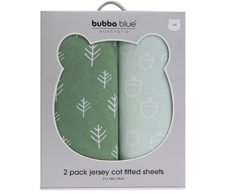 Bubba Blue Nordic 2 pack Jersey Cot Fitted Sheet Avocado/Forest
