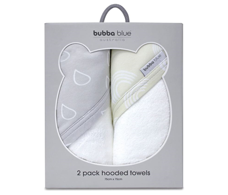 Bubba Blue Nordic Hooded Towel 2pk Grey-Sand