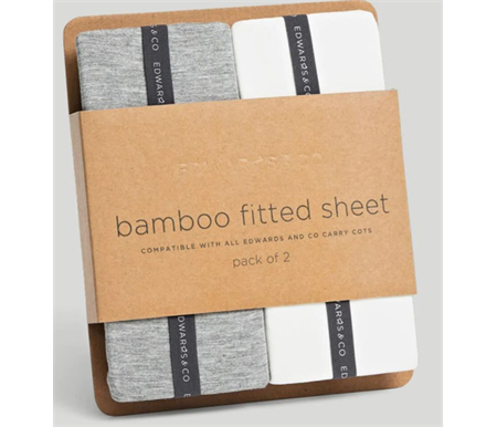 Edwards and Co Carry Cot Bamboo Fitted Sheets 2pk - Grey Marle and Natural