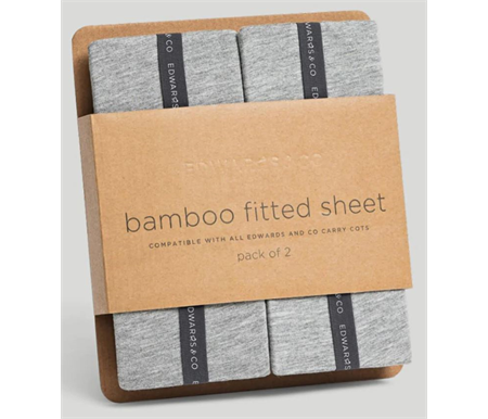 Edwards and Co Carry Cot Bamboo Fitted Sheets 2pk - Grey Marle