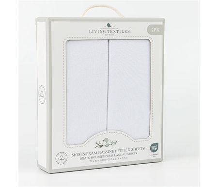Living Textiles 2pk Jersey Moses/Pram Fitted Sheet - White