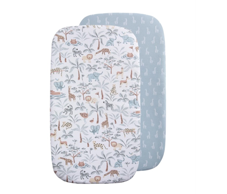 Living Textiles Baby Co Sleeper 2 - Pack Jersey Fitted Sheet Wild Safari