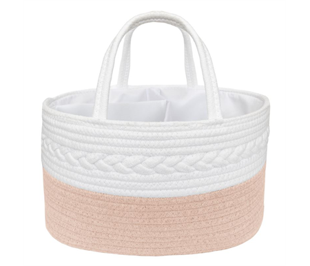 Living Textiles Cotton Rope Nappy Caddy with Divider - White Blush