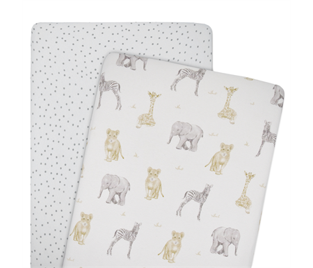 Living Textiles Jersey 2-Pack Co Sleeper/Cradle Fitted Sheets - Savanna Babies/Pitter Patter