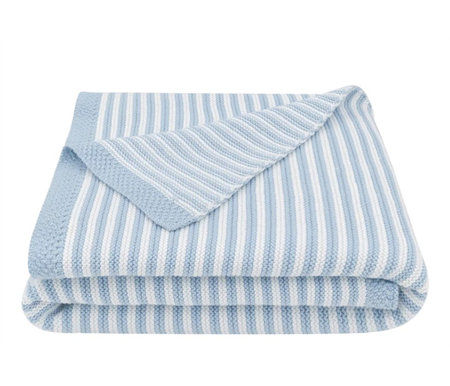 Living Textiles Knitted Stripe Blanket Gift Box - Blue/White