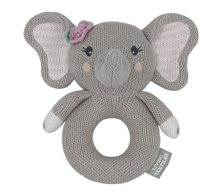 Living Textiles Whimsical Knitted Ring Rattle - Ella the Elephant