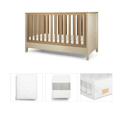 Mamas & Papas Cashmere Harwell Bundle 4pc Set - Cot, Mattress, Quilted Mattress Protector, Fitted Sheet