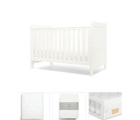 Mamas & Papas White Hampden Bundle 4pc Set - Cot, Mattress, Quilted Mattress Protector, Fitted Sheet