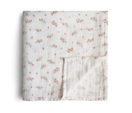 Mushie -  Extra Soft Muslin Swaddle - Pink Flowers