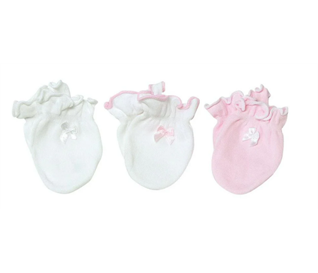 Playette 3 Pack Essential Mittens 0-6 months Pink/White