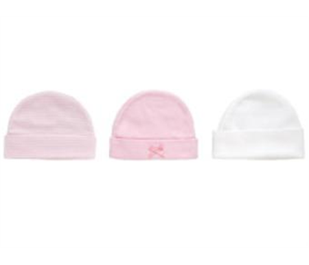 Playette 3 Pack Knitted Caps 0-6 months Pink/White