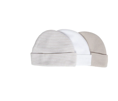 Playette 3 Pack Preemie Caps Grey/White