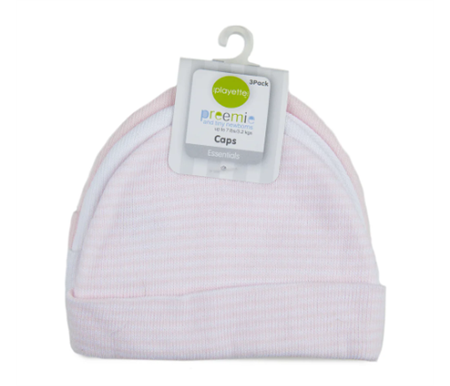 Playette 3 Pack Preemie Caps Pink/White