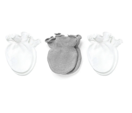 Playette 3 Pack Preemie Mittens Grey/White