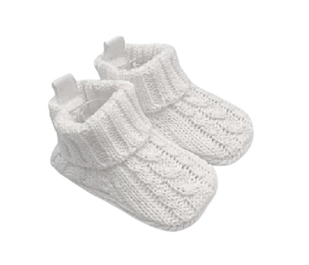 Playette Cable Knitted Bootie Socks 0-6 months White