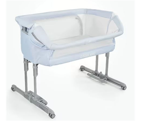 Star Kidz Intimo Deluxe Baby Bedside Bassinet - Baby Blue + Free 2PK Fitted Sheets White