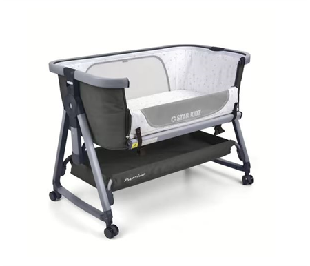 Star Kidz Prossimo Premium Co-Sleeper Bedside Bassinet - Charcoal with Silver Frame 