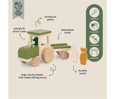 Trixie Wooden Garbage Tractor With Trailor